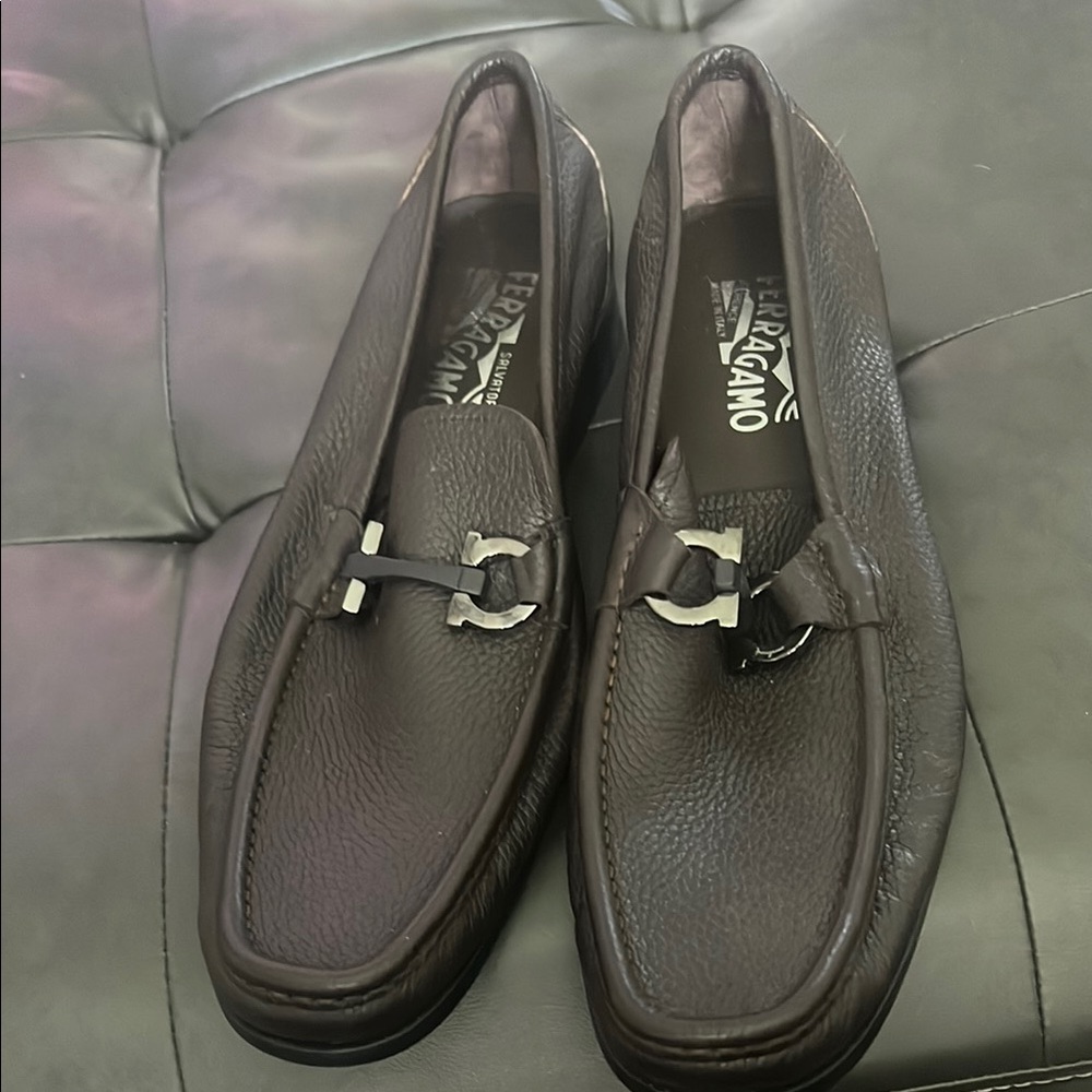 Salvatore Ferragamo Brown Leather Loafers Slip-Ons